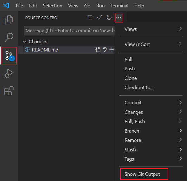 Screenshot der Visual Studio Code-Quellcodeverwaltung mit hervorgehobener Auswahl 