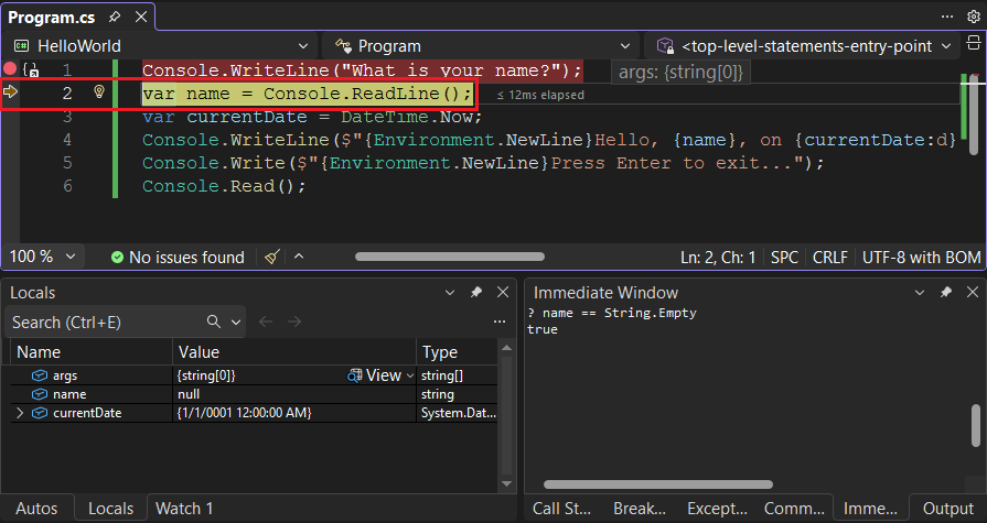Visual Studio Schritt in Methode – C#
