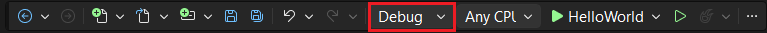 Visual Studio-Symbolleiste mit hervorgehobenem Debuggen
