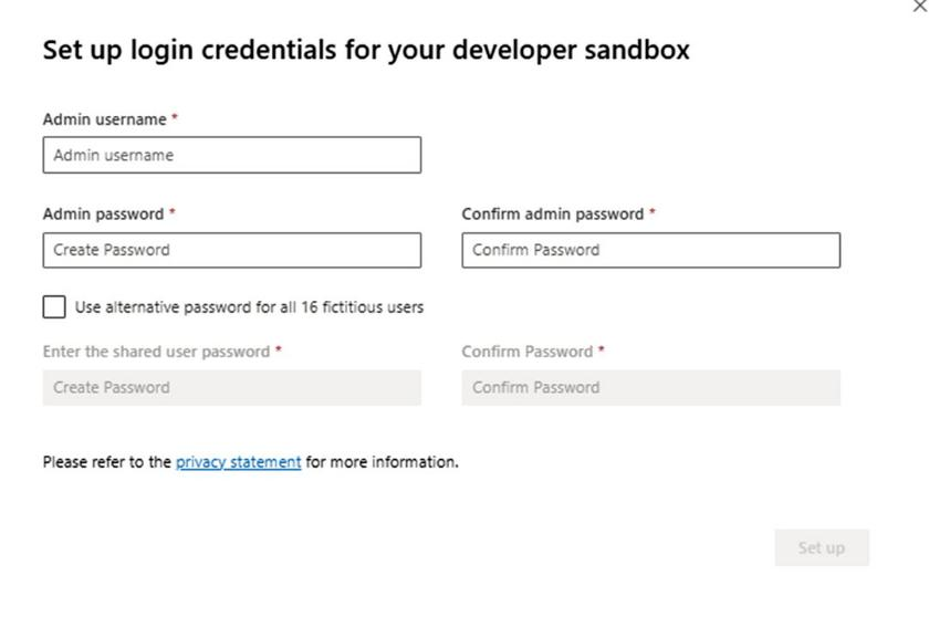 Richten Sie Anmeldeinformationen für Ihre Entwickler-Sandbox ein – Felder 