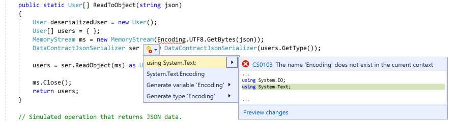 Screenshot, der zeigt, wie Sie die Glühbirne zum Beheben von Code verwenden.