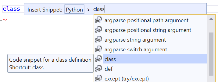 Screenshot eines Codeausschnitts für den Klassenkurzbefehl.