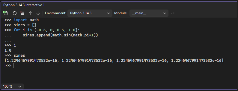 Screenshot der erweiterten Ansicht des interaktiven Python-Fensters in Visual Studio.