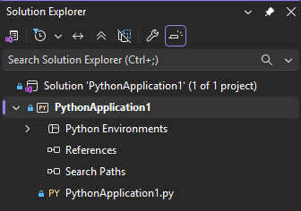 Screenshot eines Python-Projekts, das im Projektmappen-Explorer in Visual Studio geöffnet ist.