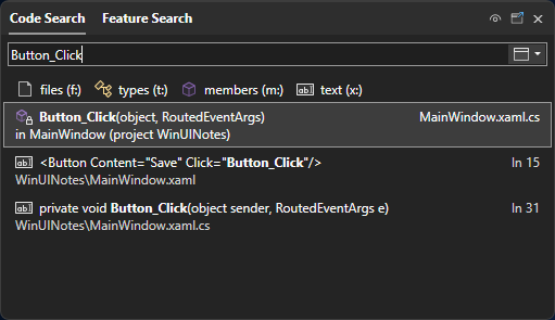 Search-Funktion in Visual Studio