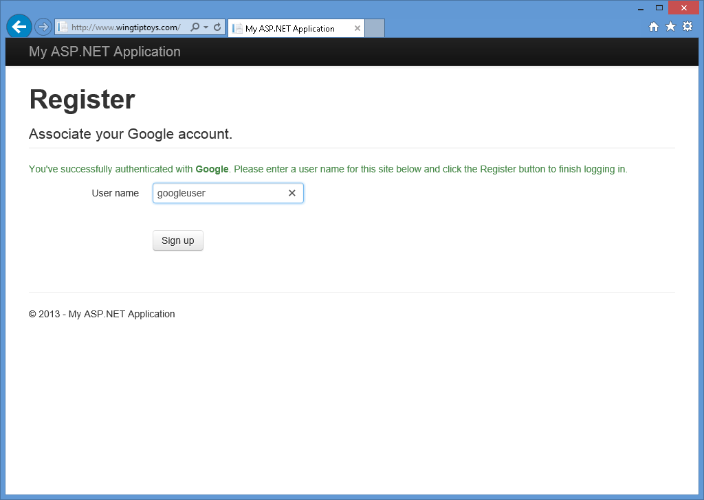 Click to Expand the Image Image of web application prompt for user name to associate