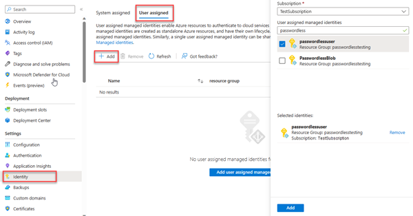 Screenshot showing how to assign a managed identity.