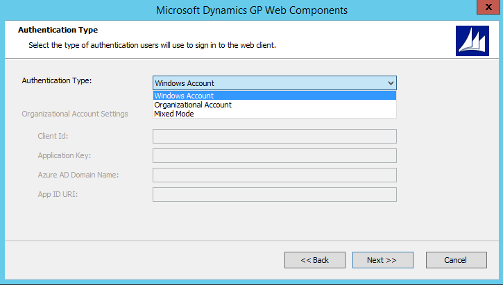 Authentication type shows a screen for choosing the authentication type.