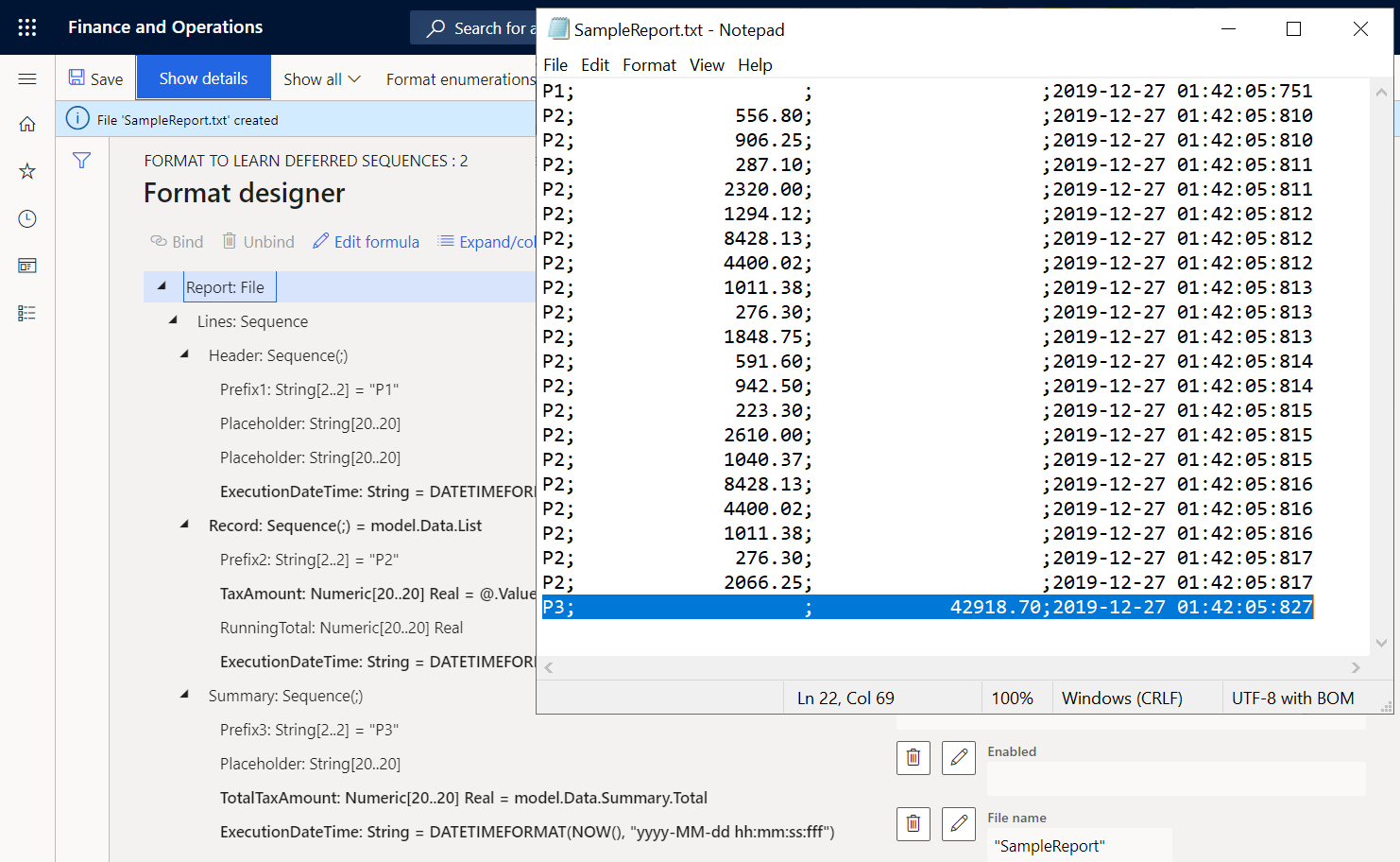 Screenshot of downloaded sample report file.