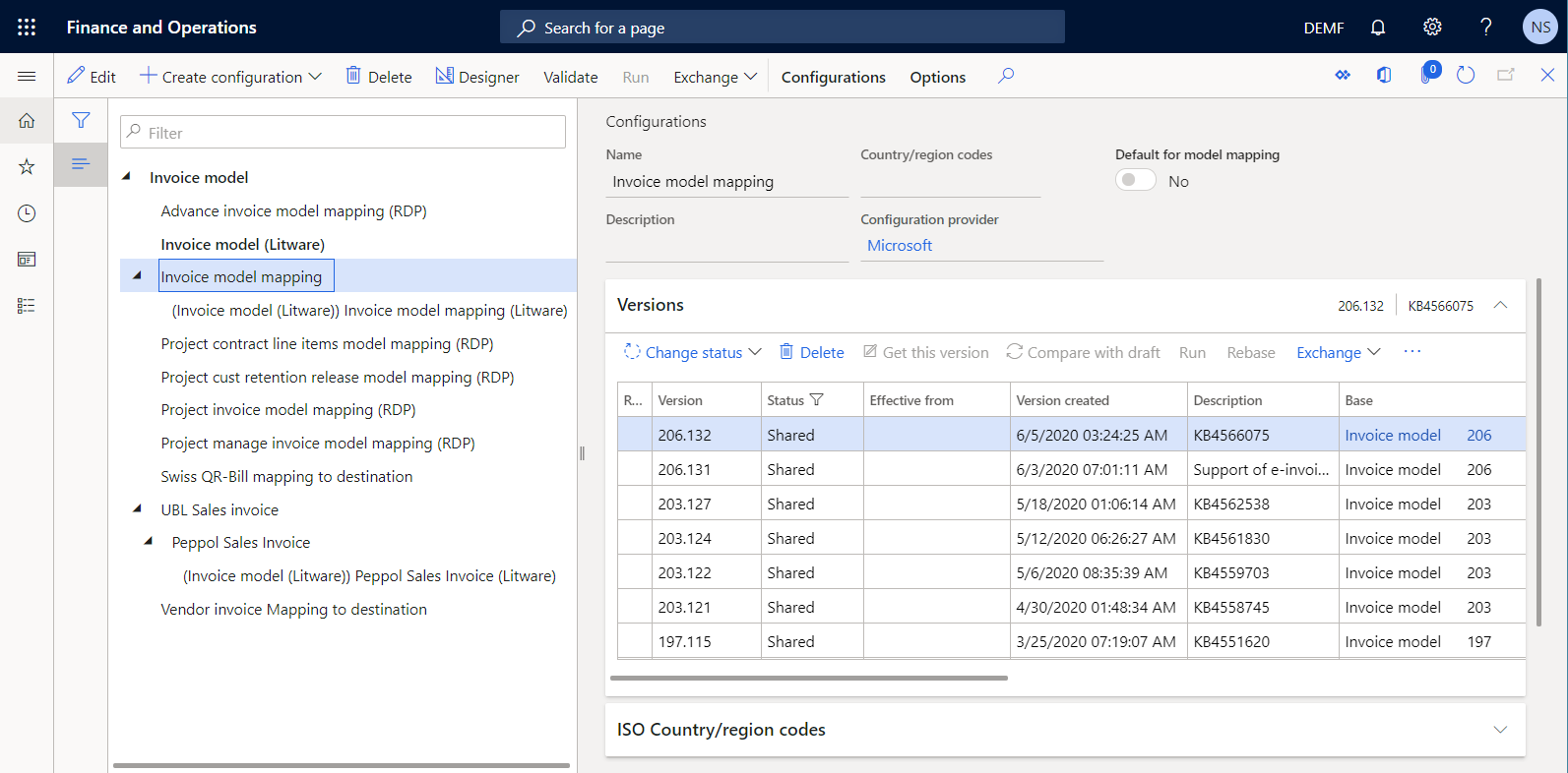 Screenshot of version 206.132 on the Configurations page.