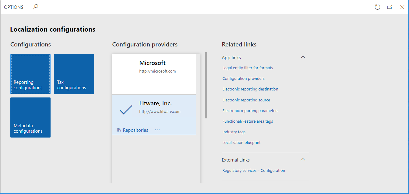 Screenshot of the Electronic reporting workspace.