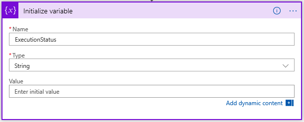Screenshot of the Initialize variable action.