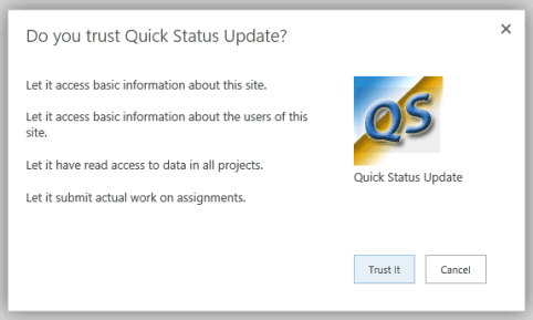 Verifying trust for the QuickStatus app Verifying trust for the QuickStatus app