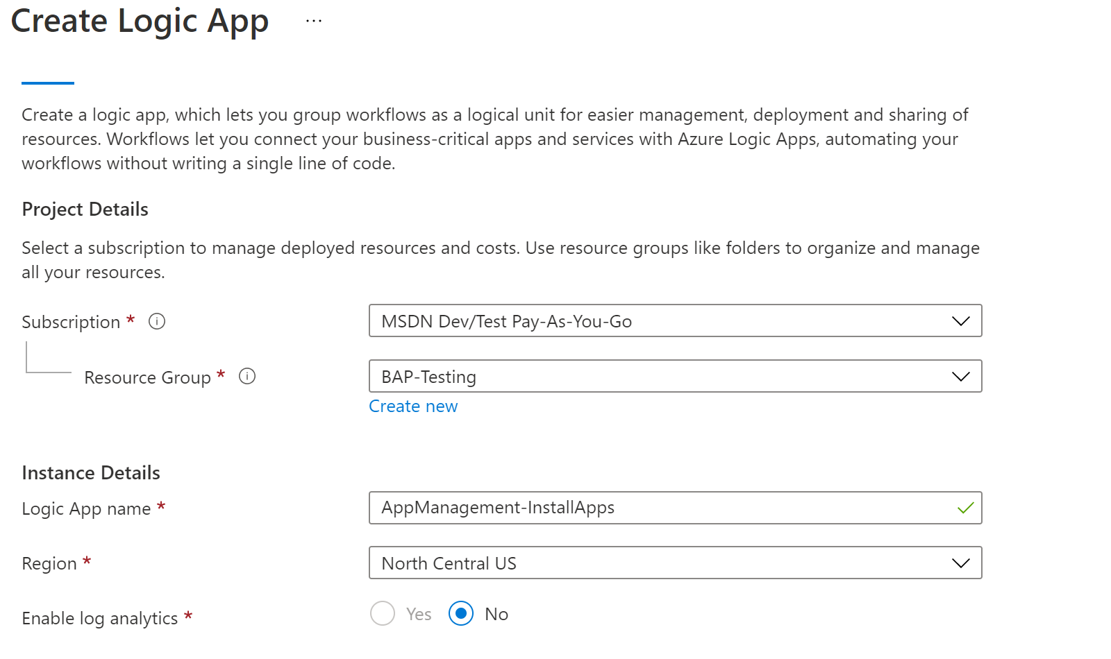 Create a logic app (Azure) Create a logic app.