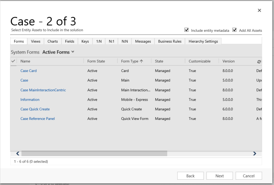 Select the Case table assets. Select the Case table assets.