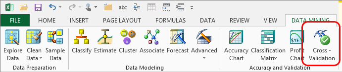 Cross-Validation button, Data Mining ribbon Cross-Validation button, Data Mining ribbon