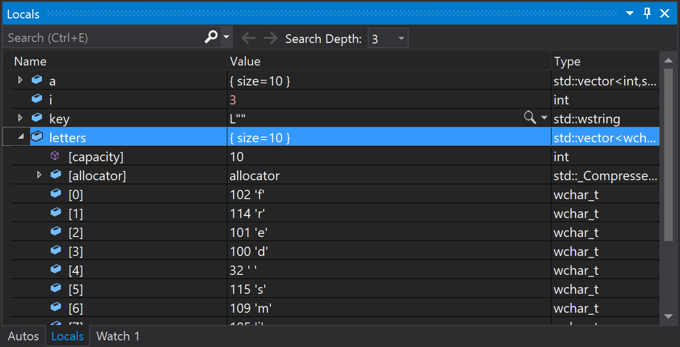 Locals Window Inspect variables in the Locals Window