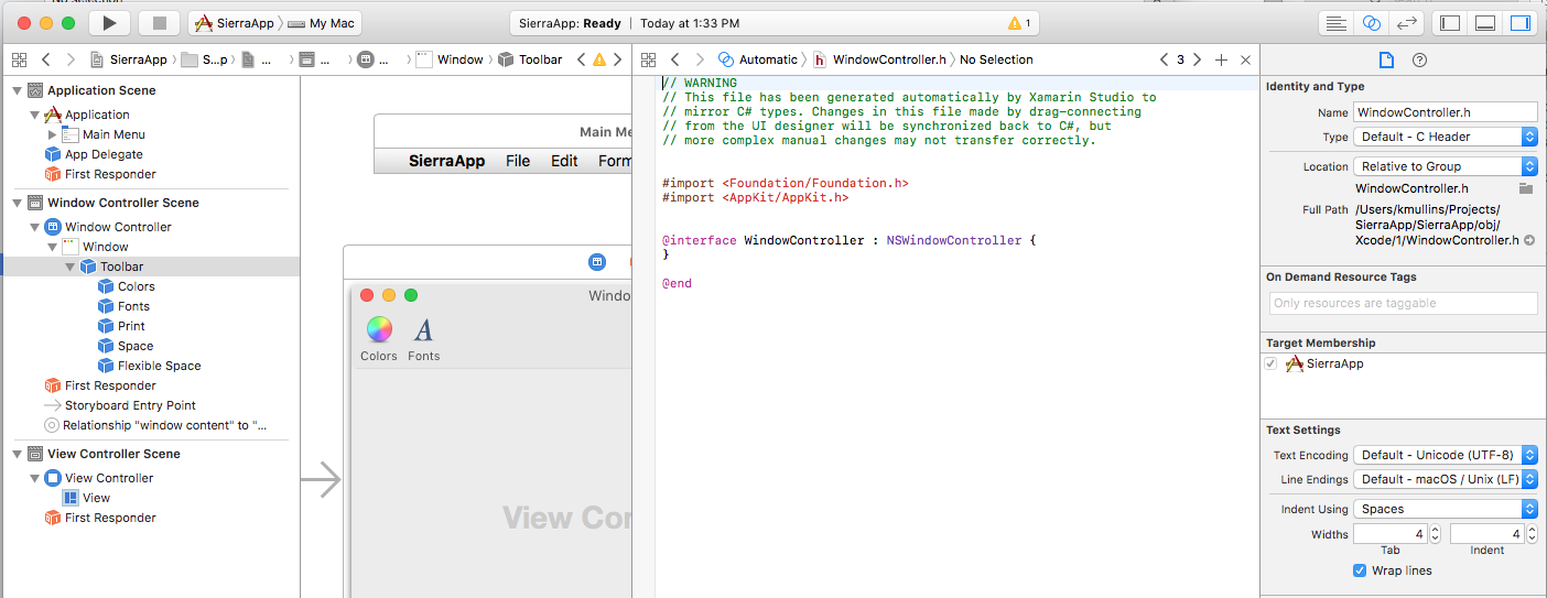 Editing the WindowController.h file