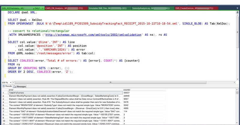 Query to group XML errors in Management Studio Query to group XML errors in Management Studio