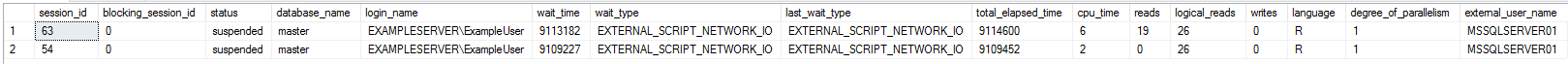Output from the active settings query Output from the active settings query