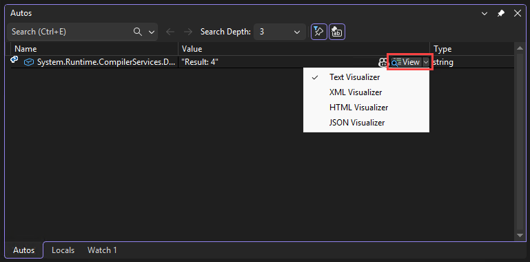 Open string visualizer Screenshot that shows how to open a text visualizer.