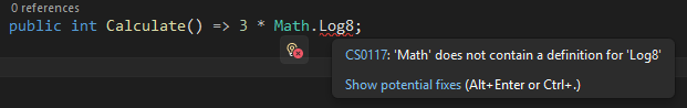 Screenshot showing squiggles in Visual Studio.