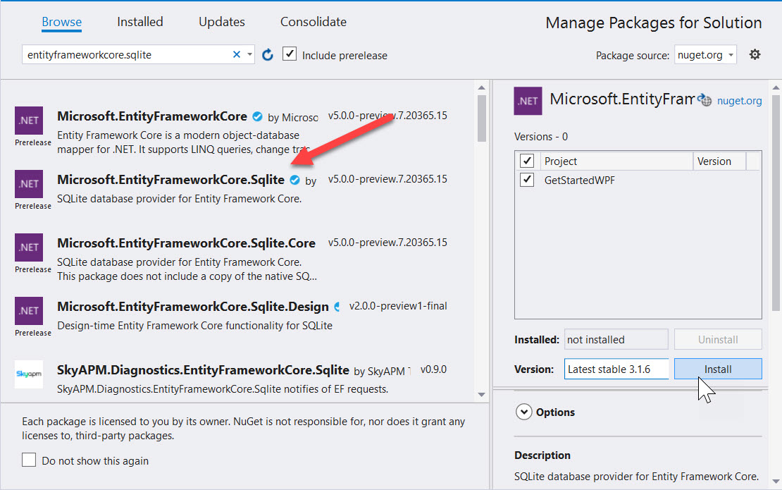 Pacchetto Sqlite