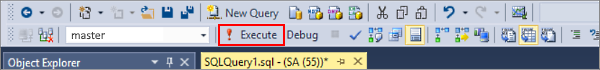 Screenshot di Success. Connettersi al server di database SQL: SQL Server Management Studio.