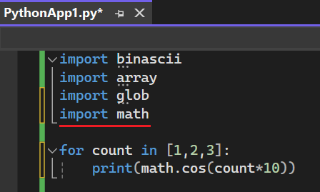 Screenshot che mostra l'istruzione import aggiunta dopo l'esecuzione del comando dallo smart tag in Visual Studio 2022.